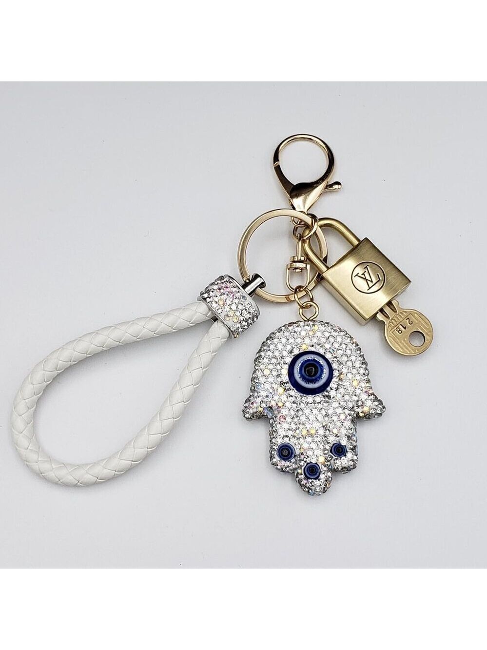 Authentic Louis Vuitton Lock & Key with Unbranded Evil Eye Charm, Keychain
